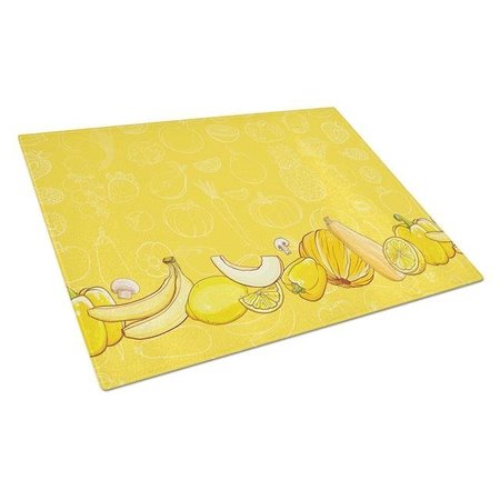 CAROLINES TREASURES Carolines Treasures BB5134LCB Fruits & Vegetables in Yellow Glass Cutting Board; Large BB5134LCB